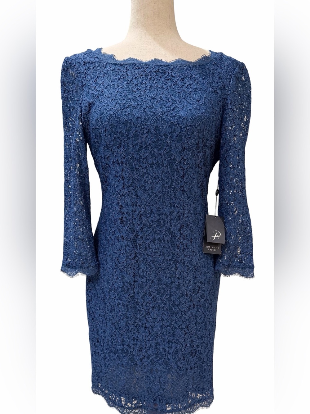 Adrianna Papell Blue Floral Lace Sheath
Cocktail Dress 3/4 Sleeve NWT Size 10P
